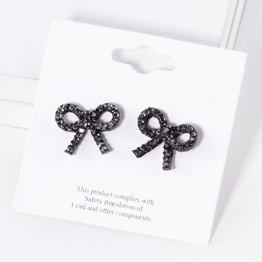 Crystal Stone Bow Stud Earrings, Ribbon Sparkle Bow Studs, Everyday and Party wear
