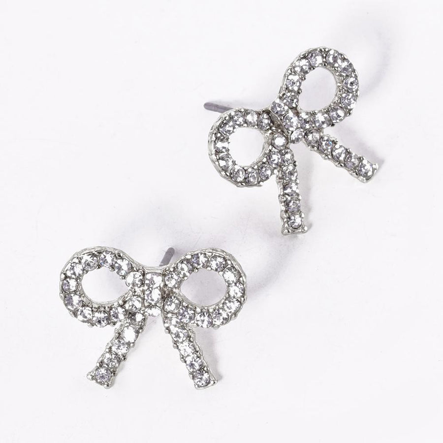Crystal Stone Bow Stud Earrings, Ribbon Sparkle Bow Studs, Everyday and Party wear
