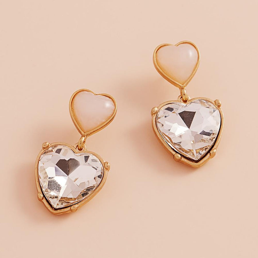 Epoxy Heart Glass Stone Dangle Earrings, Marbled Detail, Romantic Statement Jewelry