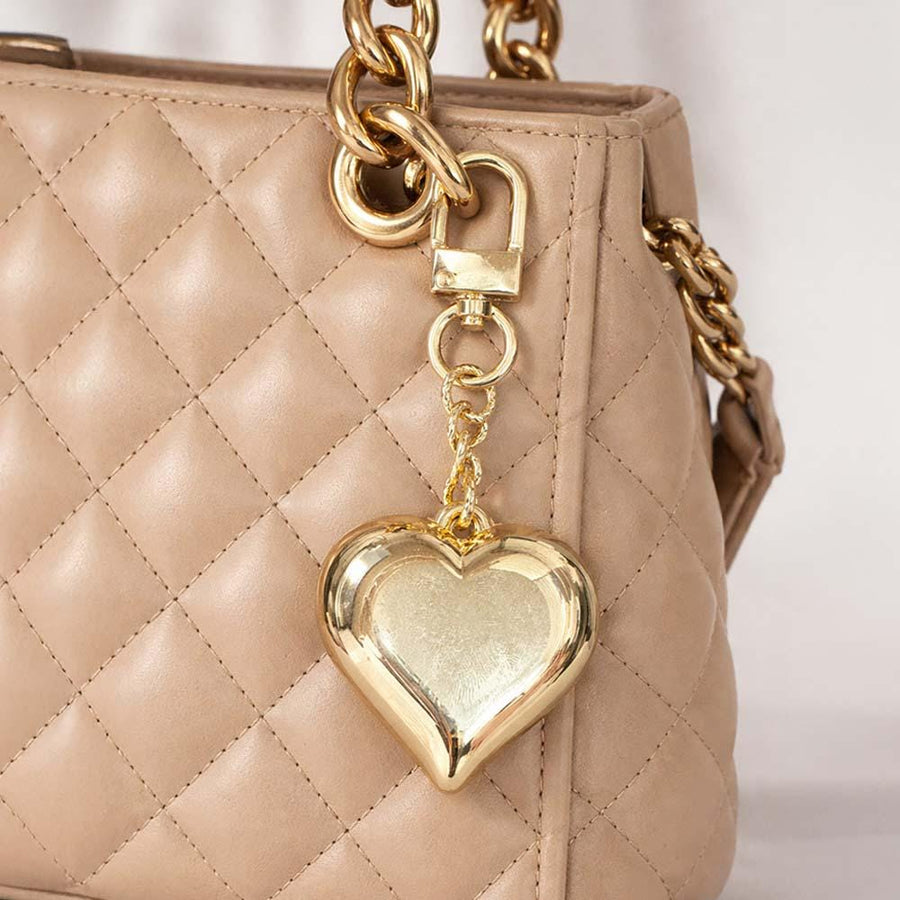 Gold Dipped Puffy Heart Keychain Bag Charm, Trendy Statement Accessory