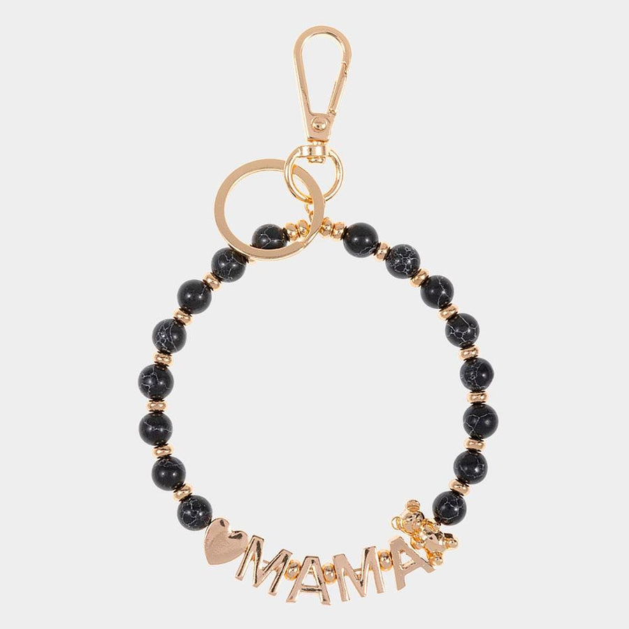 MAMA Heart Bear Keychain Bracelet, Semi Precious Stone Mom Accessory