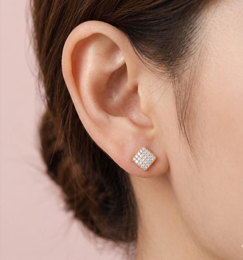 Stainless Steel CZ Pave Diamond Stud Earrings, Everyday Sparkle, Minimalist Classic Studs