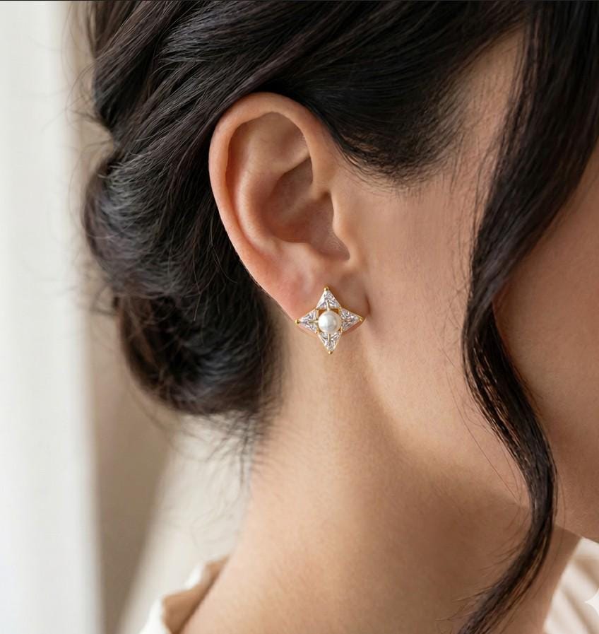 Star CZ Pave Diamond Stud Earrings, Hypoallergenic Stainless Steel, Everyday Minimalist Jewelry