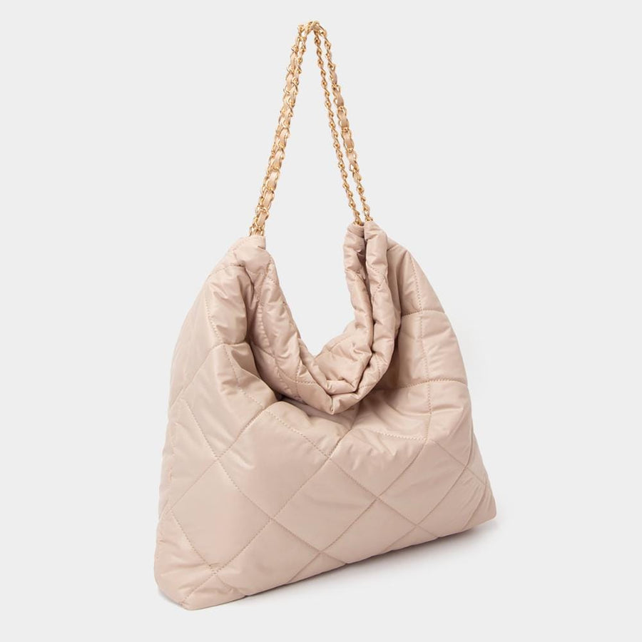 Padded Quilted Shoulder Bag | Adjustable Metal Strap, Trendy Women’s Handbag | Fashion Crossbody Bag