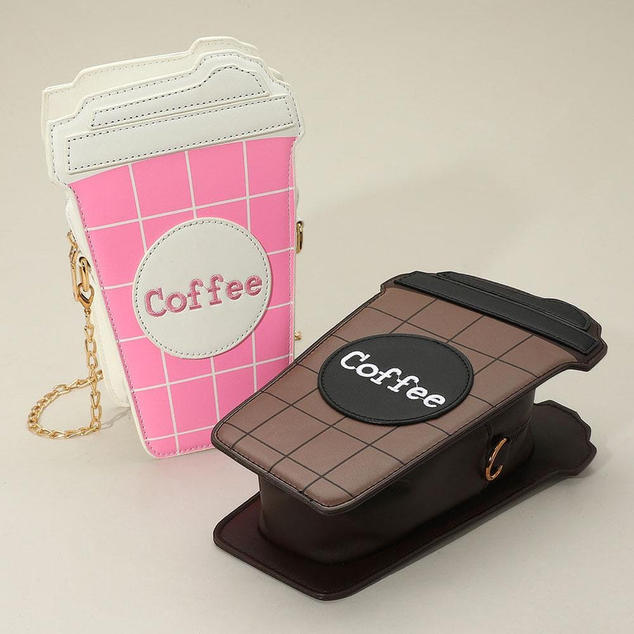 Faux Leather Coffee Cup Crossbody Bag, Novelty Mini Handbag, Barista Style Shoulder Bag
