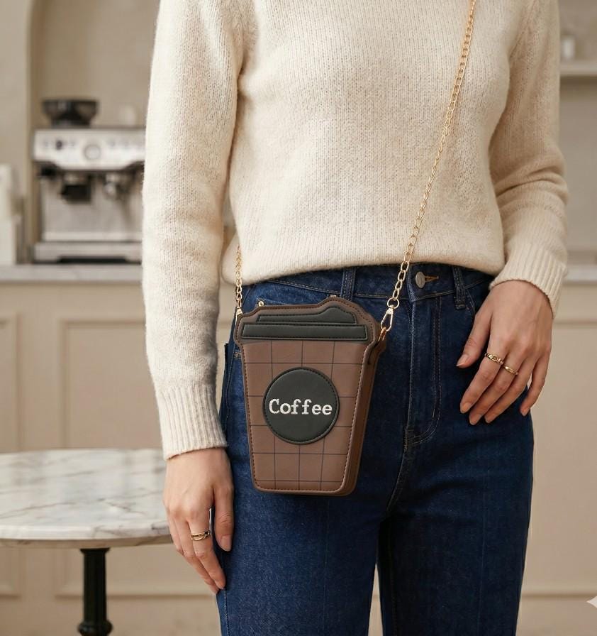 Faux Leather Coffee Cup Crossbody Bag, Novelty Mini Handbag, Barista Style Shoulder Bag
