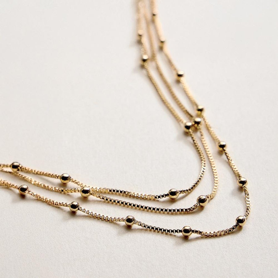 18K Gold Filled Layered Beaded Chain Necklace, Dainty Minimalist Everyday Jewelry