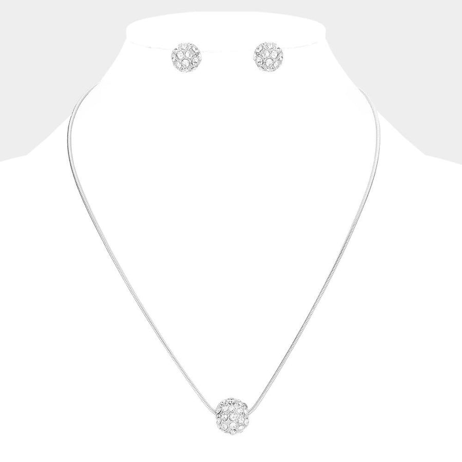 Rhinestone Ball Pendant Necklace | Crystal Statement Glam Party & Evening Necklace Jewelry for Women