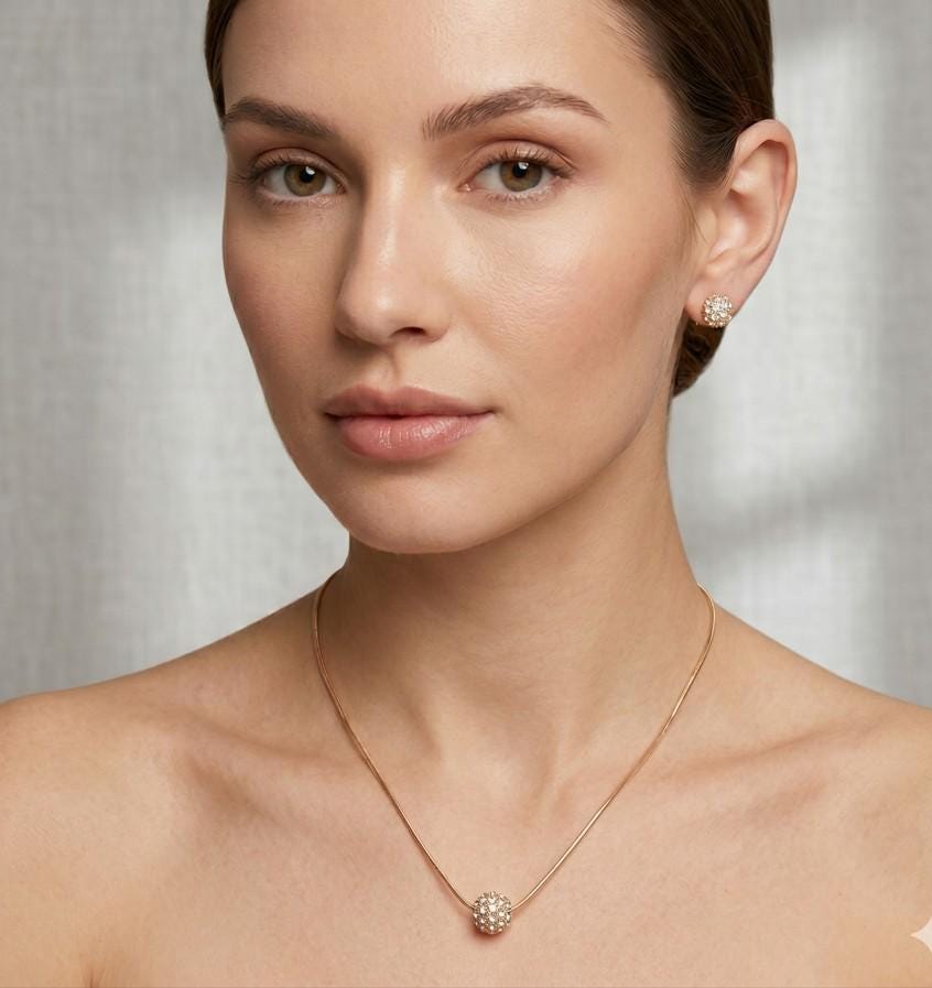 Rhinestone Ball Pendant Necklace | Crystal Statement Glam Party & Evening Necklace Jewelry for Women