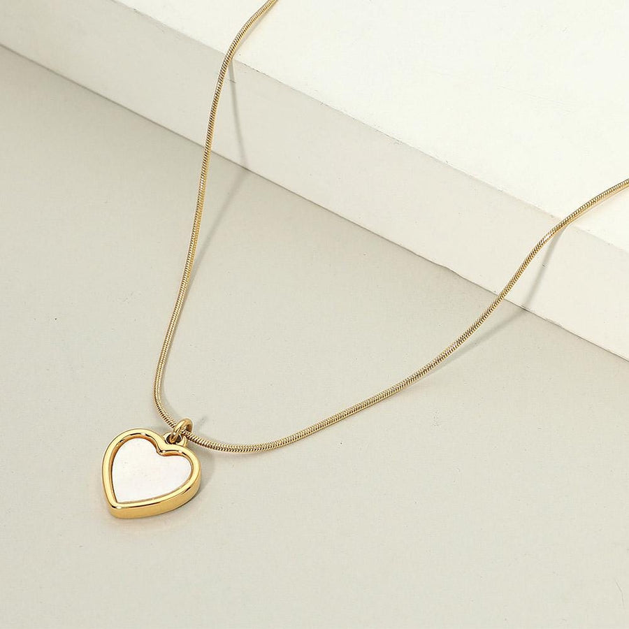 18K Gold Dipped Mother of Pearl Heart Necklace, Dainty Stainless Steel Pendant