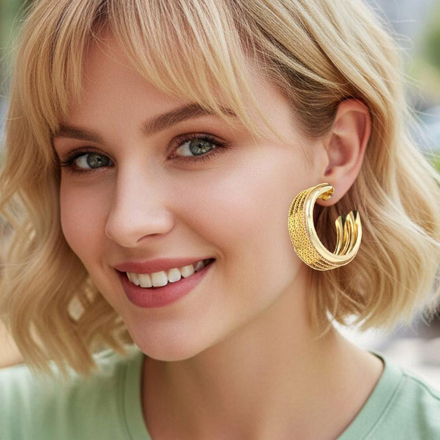 Textured Wide Hoop Earrings, Chunky Statement Hoops, Modern Everyday Jewelry
