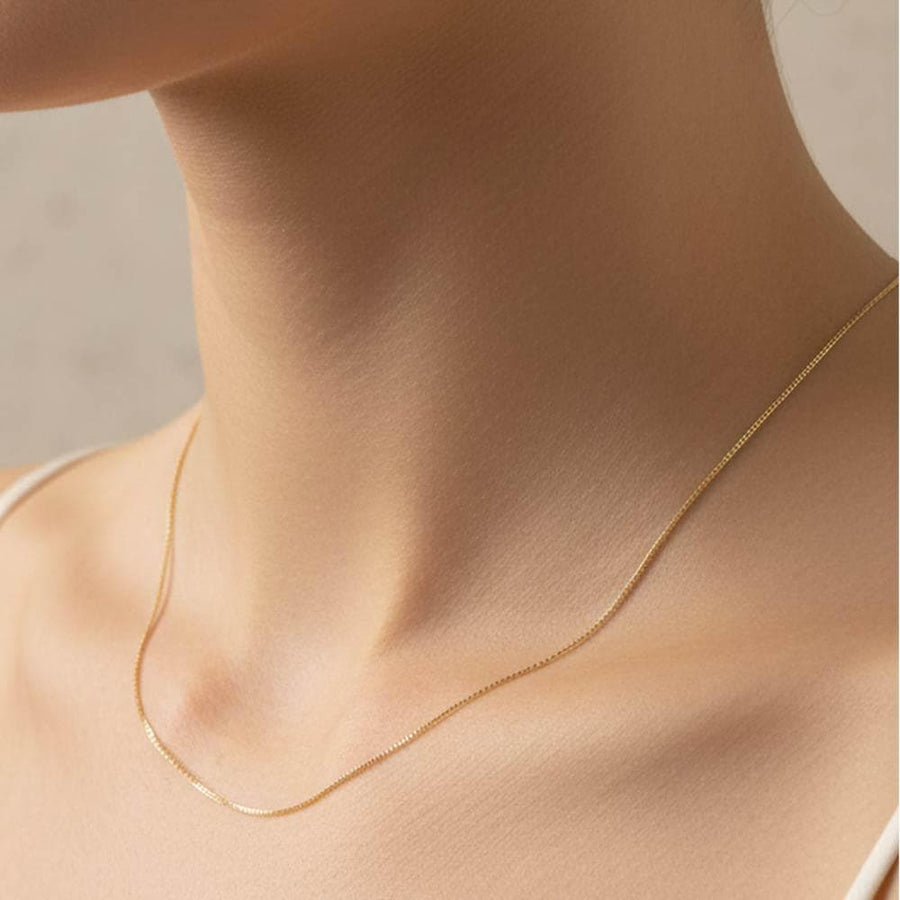 Gold Dipped Delicate Box Chain Necklace, Minimalist Layering Jewelry