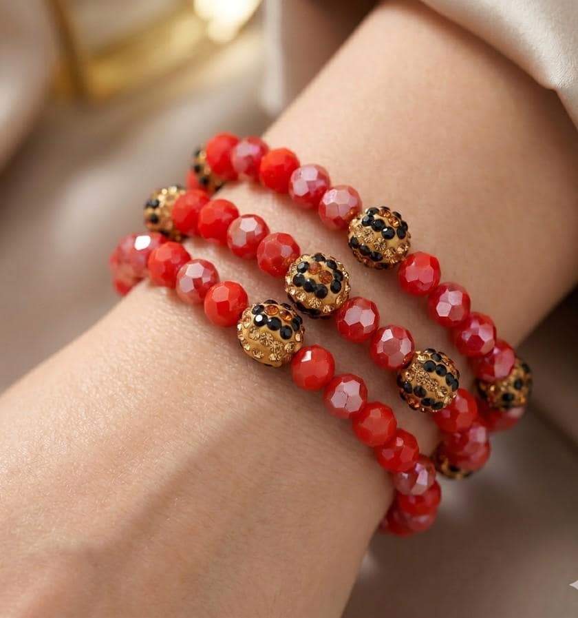 Leopard Pattern Shamballa Bead Bracelet | Faceted Stretch Bracelet | Trendy Boho Bracelets