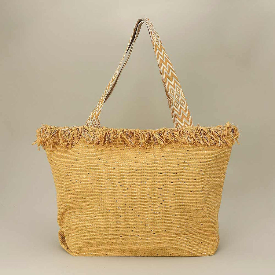 Sequin Embellished Woven Tote Bag | Large Frayed Shoulder Beach Bag | Boho Summer Handbag