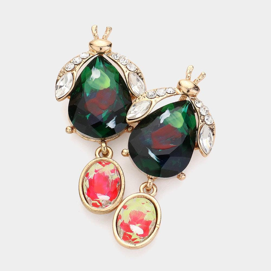 Teardrop Stone Cluster Dangle Earrings | Bug Oval Rhinestone Statement Jewelry