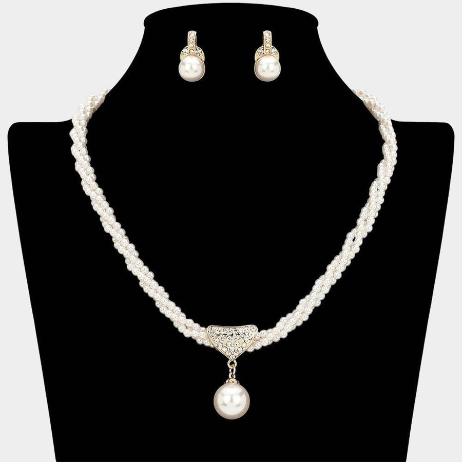 Pearl Drop Pendant Twisted Beaded Chain Necklace, Elegant Minimalist Jewelry, Layered Style Chain