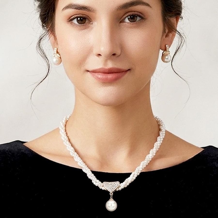 Pearl Drop Pendant Twisted Beaded Chain Necklace, Elegant Minimalist Jewelry, Layered Style Chain