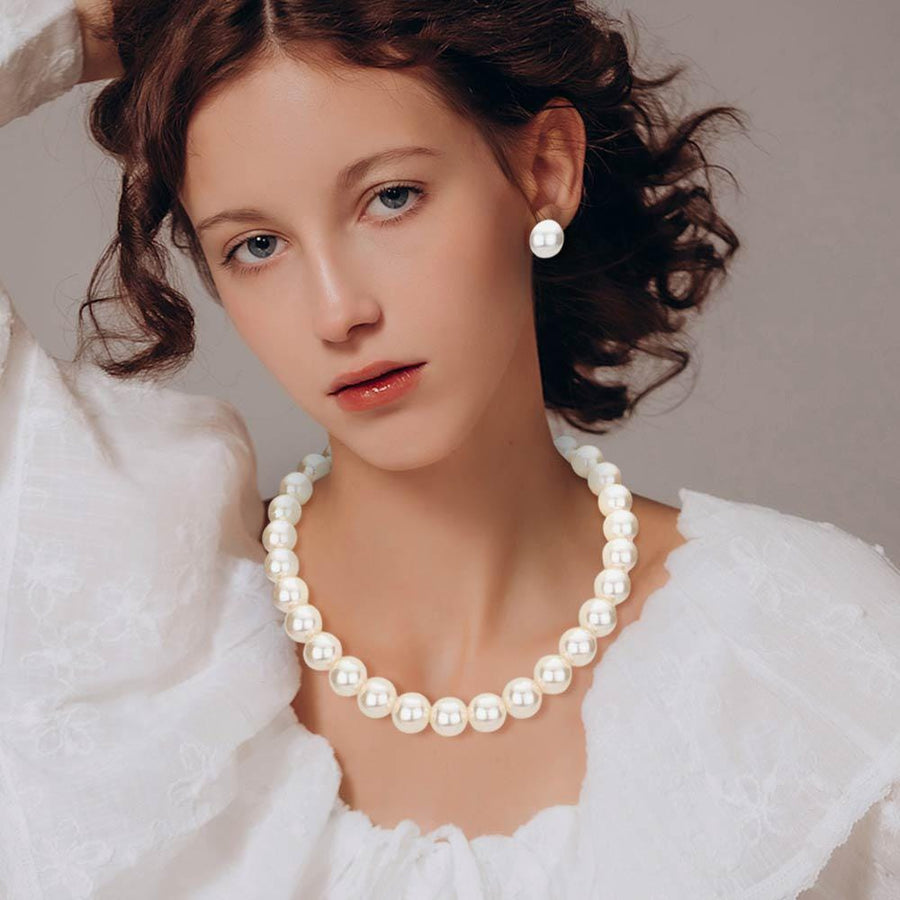 12MM Bold Pearl Necklace, Classic Statement Bridal Jewelry, Elegant Wedding Gift