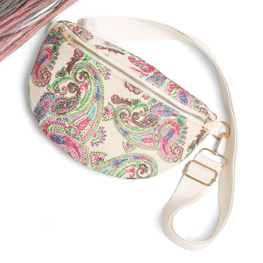Boho Abstract Embroidered Crossbody Belt Sling Fanny Bag | Trendy Waist Bag | Travel Bohemian Purse