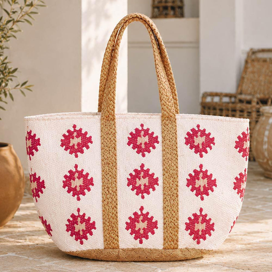 Oversized Boho Woven Geometric Pattern Carryall Tote | Large Bohemian Everyday Handbag | Beach Shoulder bag