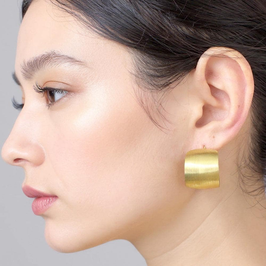 14K Gold Dipped Brushed Wide Hoop Earrings, Chunky Minimalist Statement Jewelry