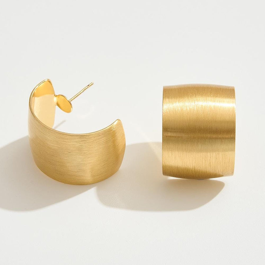 14K Gold Dipped Brushed Wide Hoop Earrings, Chunky Minimalist Statement Jewelry