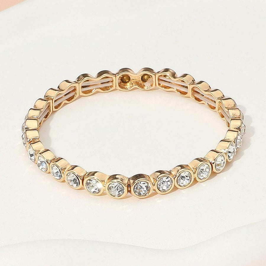 Stone Bezel Stretch Bracelet | Stackable Minimalist Crystal Bracelet for Women | Elegant Everyday Jewelry