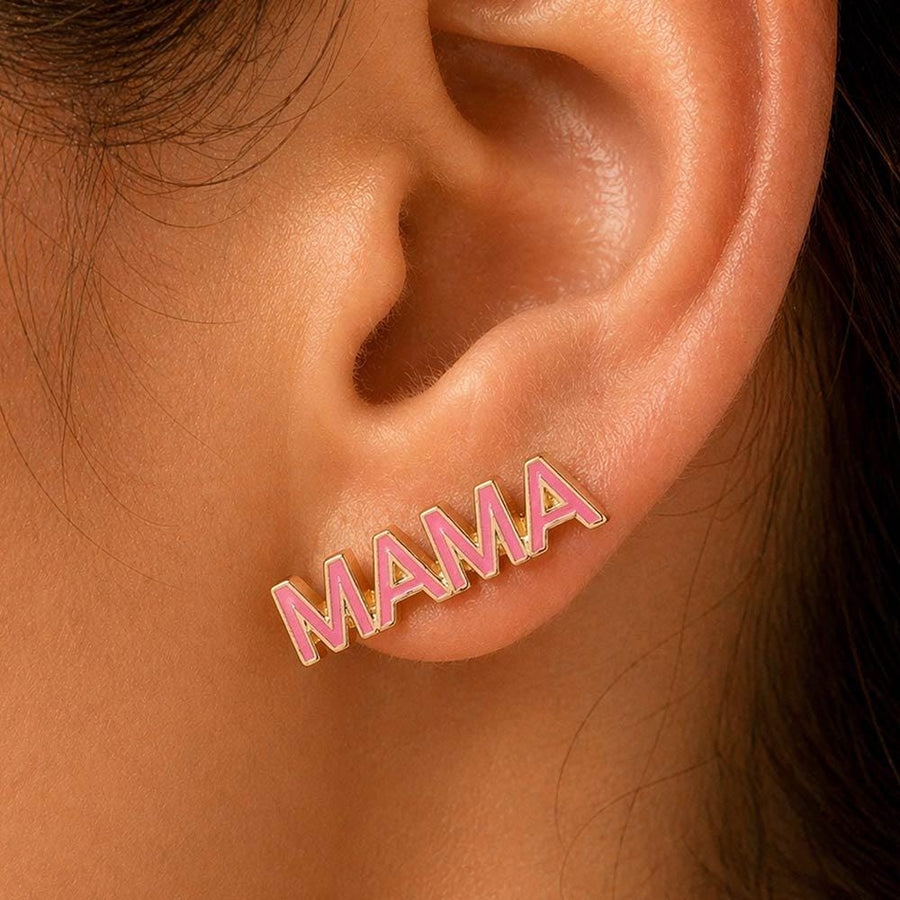 Enamel MAMA Stud Earrings, Minimalist Everyday Jewelry, Gift for Moms