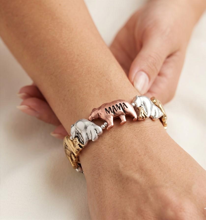 Mama Bear Stretch Bracelet, Motherhood Jewelry, Minimalist Stackable Bangle