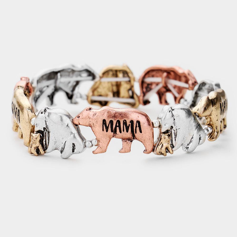 Mama Bear Stretch Bracelet, Motherhood Jewelry, Minimalist Stackable Bangle