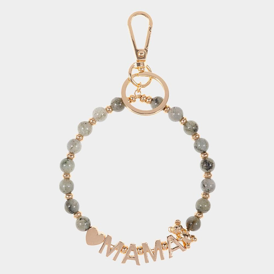 MAMA Heart Bear Keychain Bracelet, Semi Precious Stone Mom Accessory