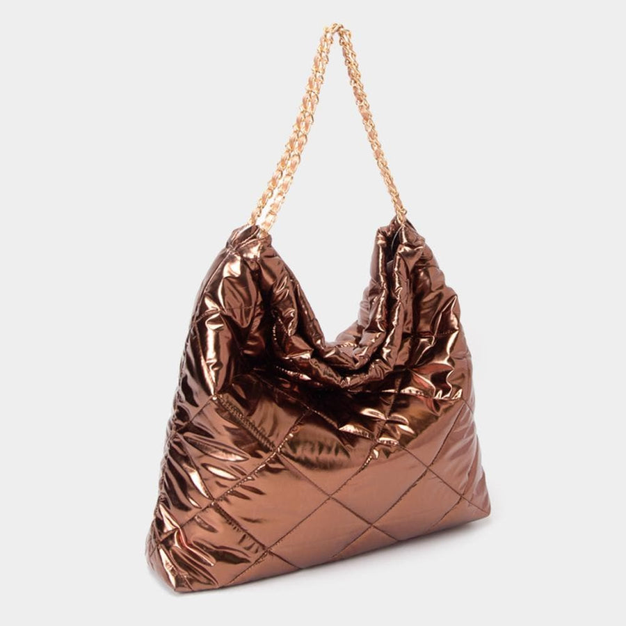 Padded Quilted Shoulder Bag | Adjustable Metal Strap, Trendy Women’s Handbag | Fashion Crossbody Bag