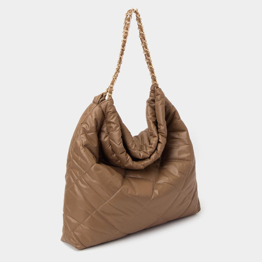 Padded Quilted Shoulder Bag | Adjustable Metal Strap, Trendy Women’s Handbag | Fashion Crossbody Bag