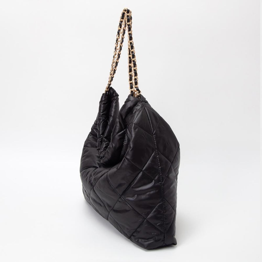 Padded Quilted Shoulder Bag | Adjustable Metal Strap, Trendy Women’s Handbag | Fashion Crossbody Bag