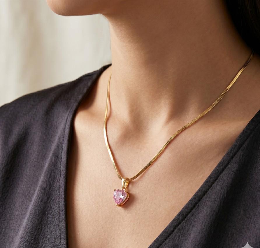 18K Gold Dipped CZ Heart Pendant Necklace | Minimalist Dainty Heart Chain
