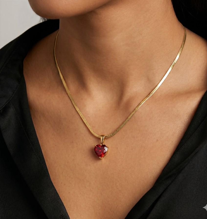 18K Gold Dipped CZ Heart Pendant Necklace | Minimalist Dainty Heart Chain