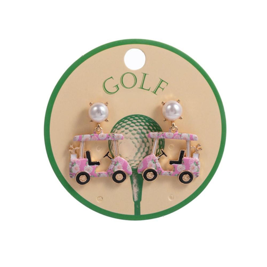 Golf Cart Drop Earrings | Patriotic USA Flag Design, Sports Lover Jewelry