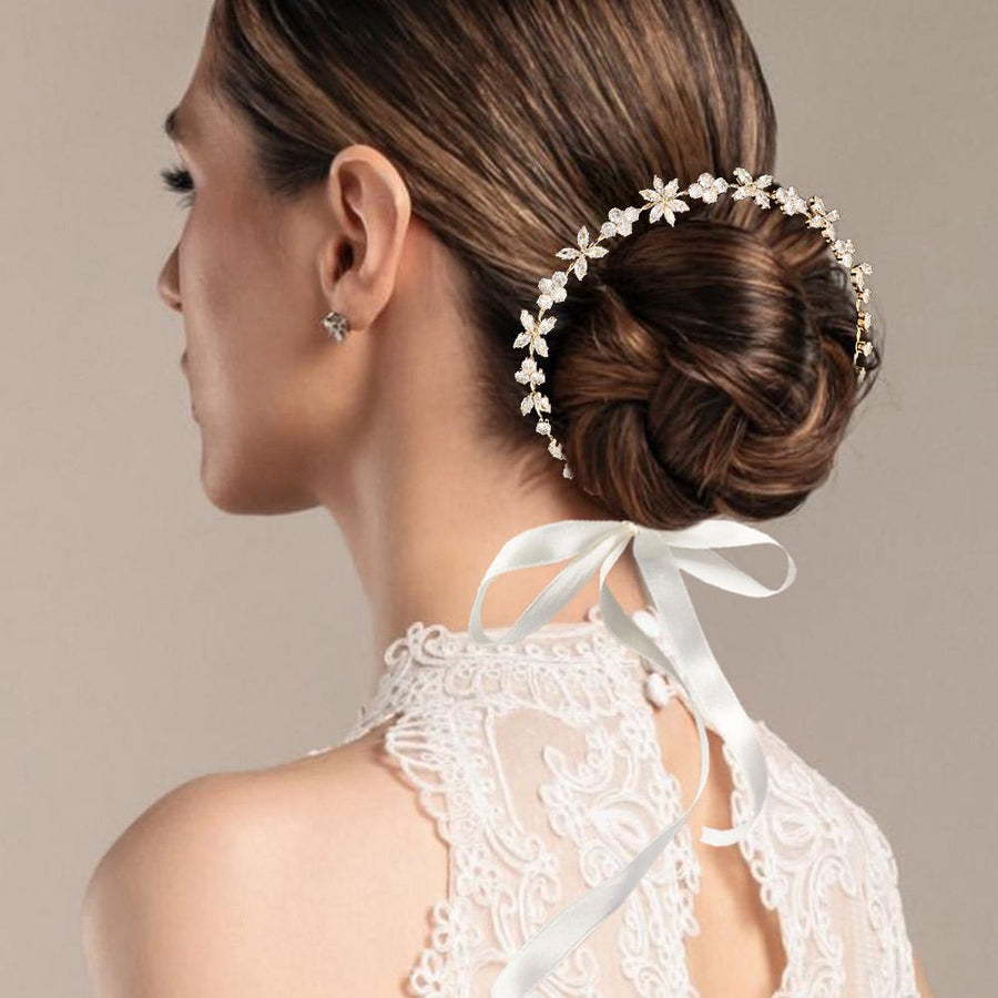 Floral Teardrop Crystal Vine Wrap Headpiece Hair Wreath | Boho Bridal Wedding Hair Accessory