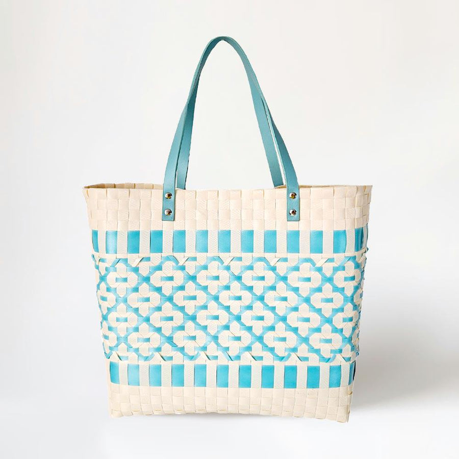 Quatrefoil Basket Weave Tote Bag | Chic Woven Shoulder Bag, Eco-Plastic Purse