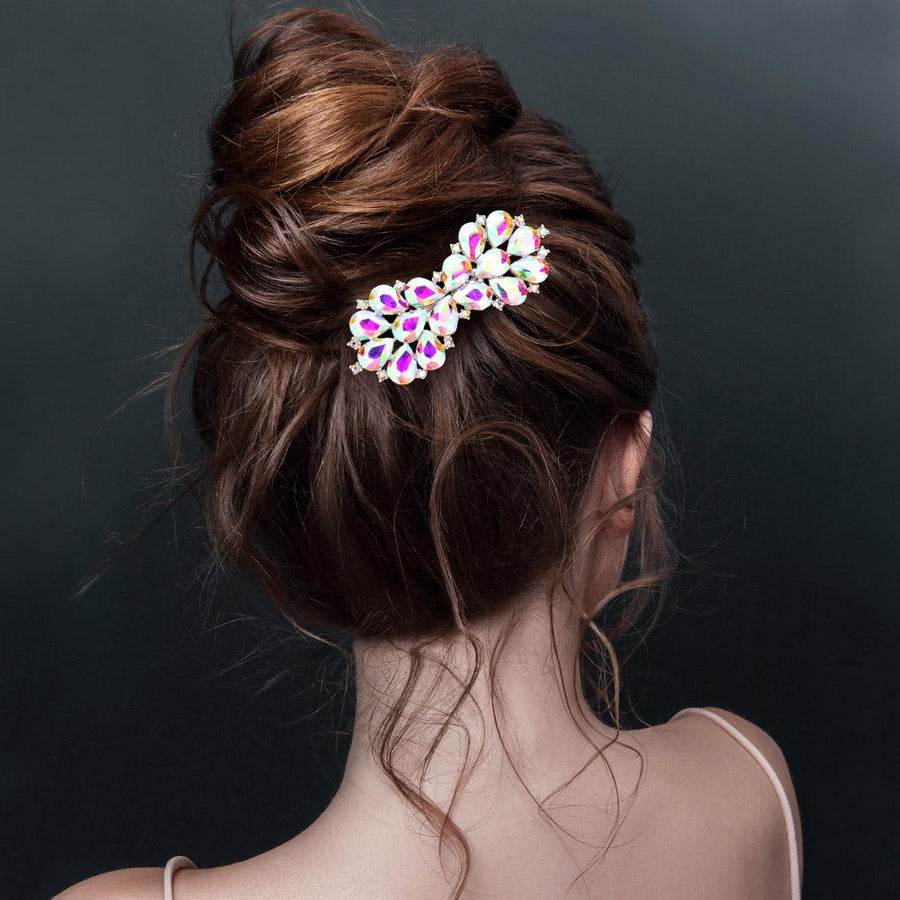 Teardrop Rhinestone Cluster Bow Hair Comb | Bridal Crystal Hair Accessory | Wedding Hairpiece for Bride