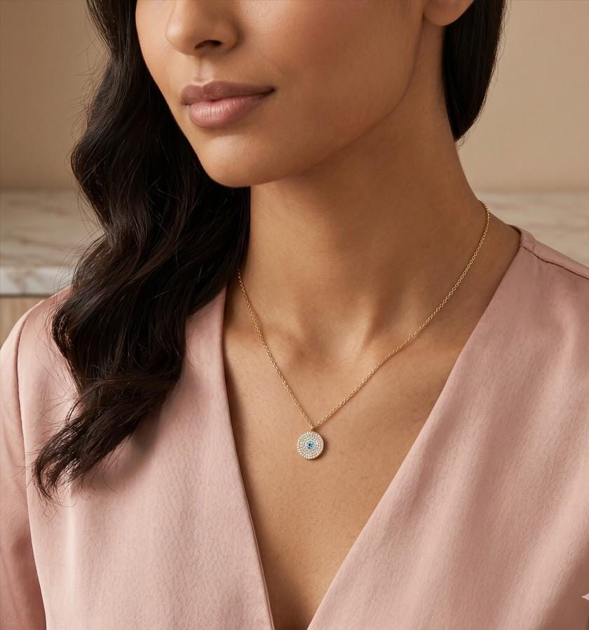 CZ Pave Evil Eye Pendant Necklace | Dainty Protection Charm Jewelry | Trendy Boho Layering Necklace