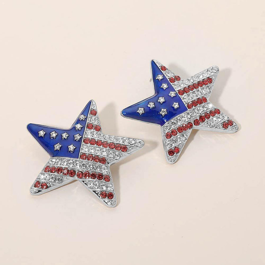 Bold American USA Flag Star Earrings | Patriotic USA Holiday Statement Jewelry