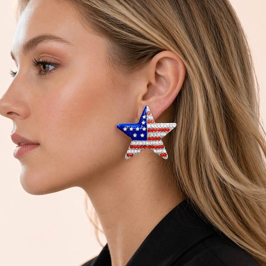 Bold American USA Flag Star Earrings | Patriotic USA Holiday Statement Jewelry