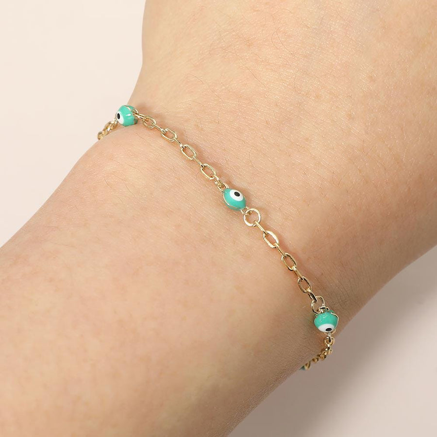 Evil Eye Bead Station Bracelet | Dainty Protection Charm Jewelry | Trendy Boho Stackable Bracelet