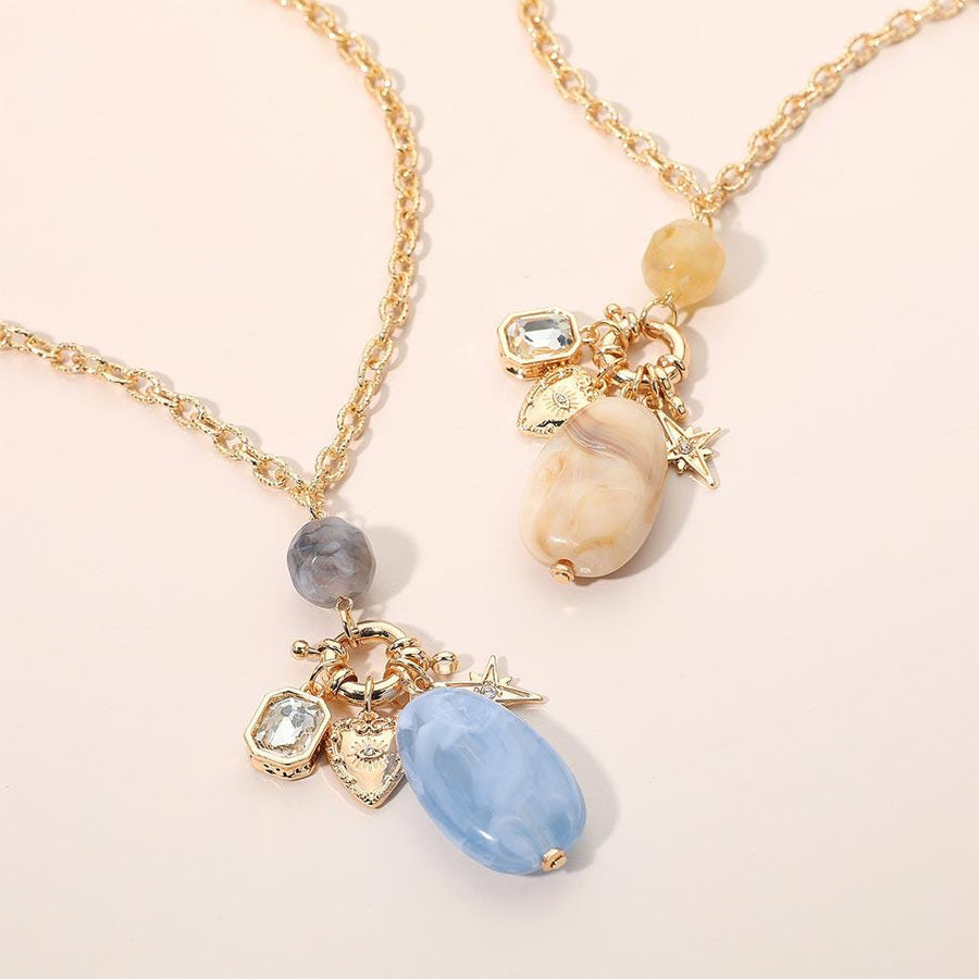 Marbled Resin Stone Evil Eye Heart Star Charm Pendant Necklace | Boho Celestial Protection Jewelry