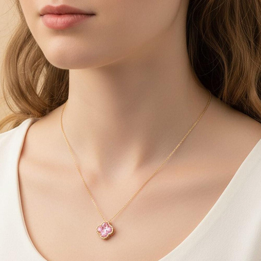 CZ Quatrefoil Pendant Necklace | Dainty Crystal Statement Jewelry for Women | Elegant Minimalist Everyday Necklace