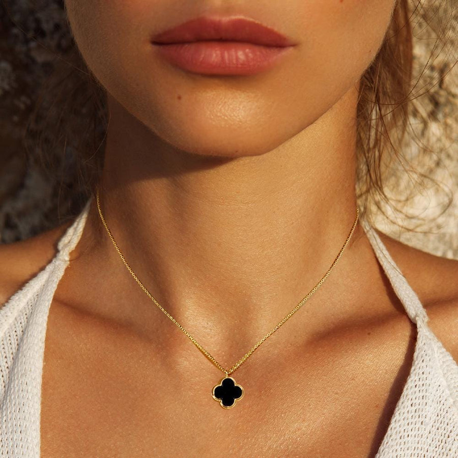 Dainty Gold Dipped Quatrefoil Pendant Necklace | Lucky Clover Charm Jewelry | Minimal Layering Necklace