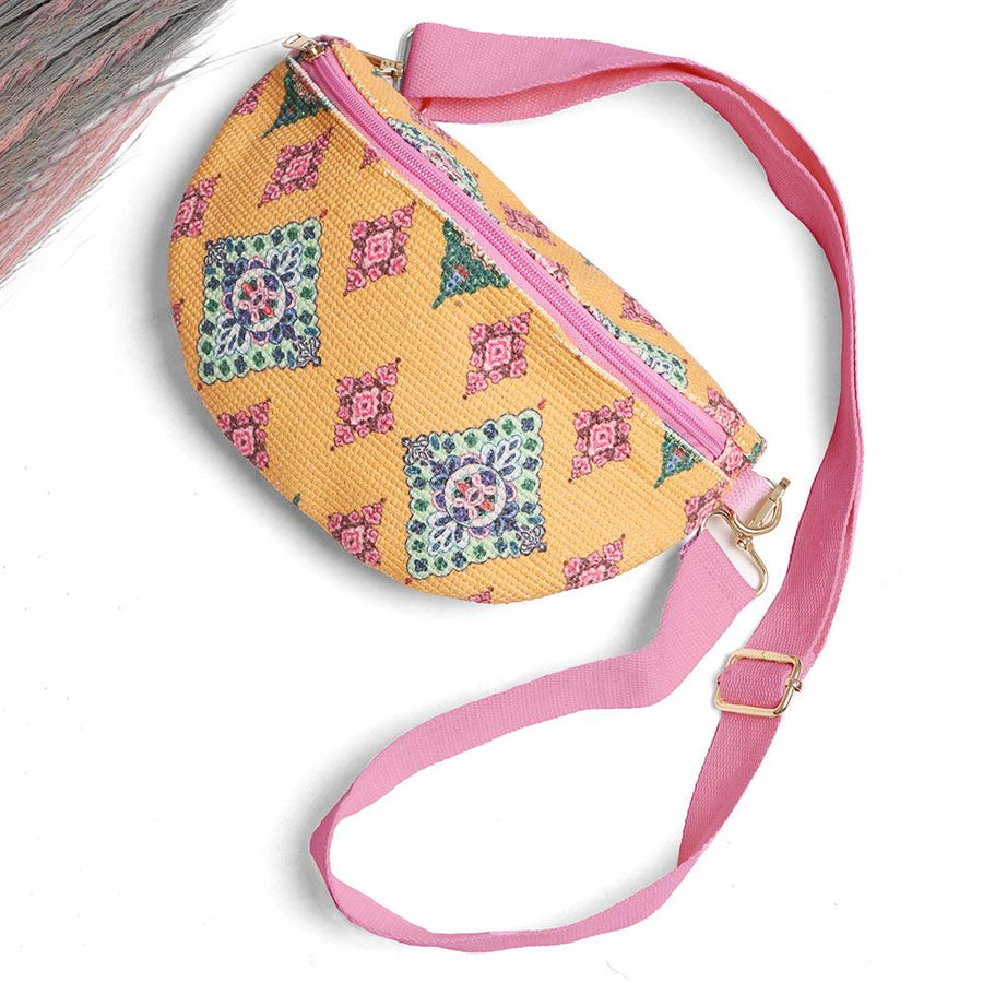 Boho Abstract Embroidered Crossbody Belt Sling Fanny Bag | Trendy Waist Bag | Travel Bohemian Purse