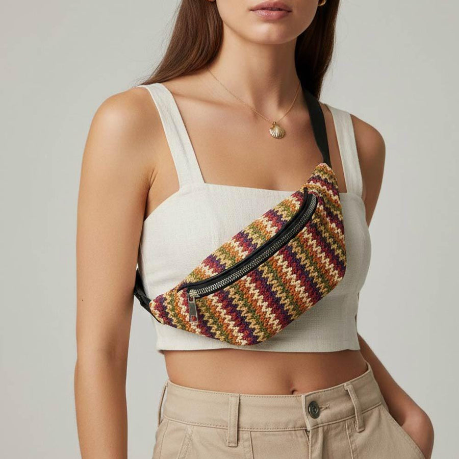 Boho Woven Embroidered Crossbody Belt Sling Bag | Bohemian Waist Bag | Travel Fannybag