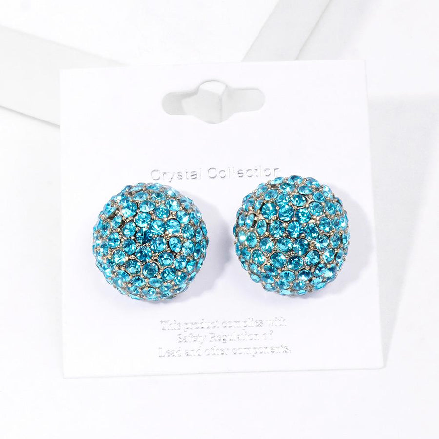 Crystal Pave Dome Stud Earrings | Sparkly Rhinestone Statement Studs | Elegant Everyday Minimalist Jewelry Gift